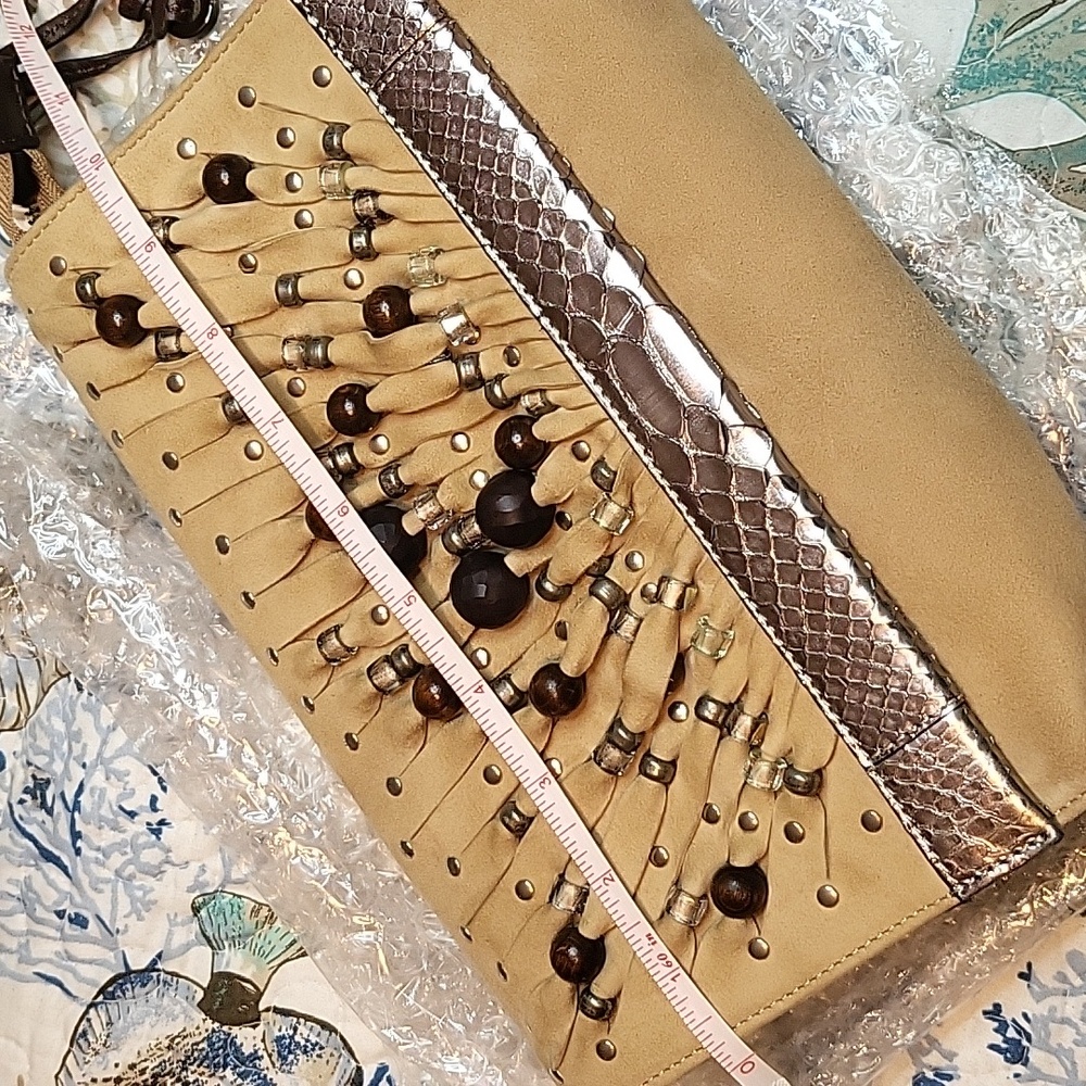 Jimmy Choo Beige and Brown Embellished Leather Wristlet Clutch - Picture 10 of 13
